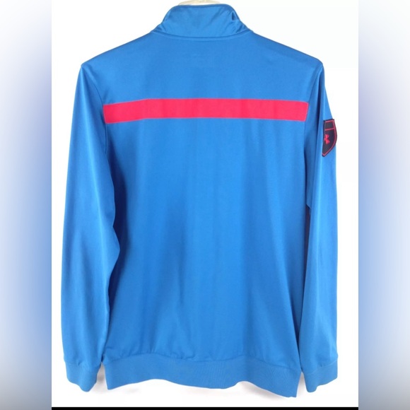 Under Armour Loose Coldgear Jacket Mens Blue Red Trim Full Zip Logo Patch Size L - Picture 2 of 5